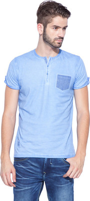 

Mufti Solid Men's Henley Light Blue T-Shirt