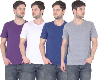 

FnMe Solid Men' Round Neck Multicolor T-Shirt(Pack of 4, Blue;grey;purple;white