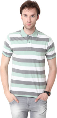 

Mudo Striped Men's Mandarin Collar Light Green T-Shirt