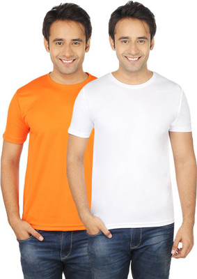 

Quetzal Solid Men's Round Neck Orange, White T-Shirt(Pack of 2