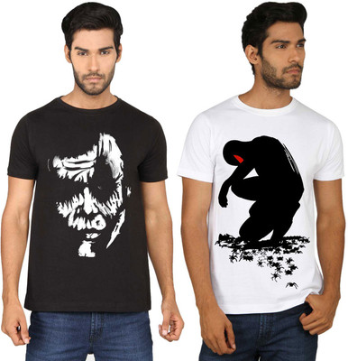 

SayItLoud Printed Men's Round Neck Black, White T-Shirt(Pack of 2