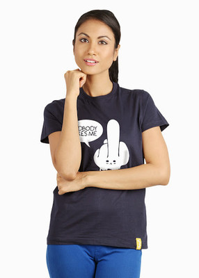 

Campus Sutra Printed Women' Round Neck Blue T-Shirt