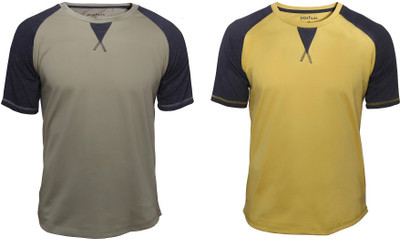 Poshuis Solid Men' Round Neck Green, Yellow T-Shirt(Pack of 2