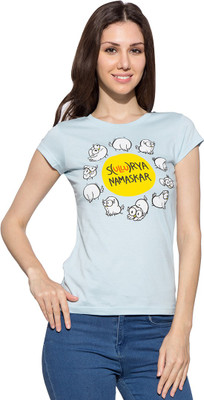 

Chimp Graphic Print Women's Round Neck Light Blue T-Shirt, Cool blue