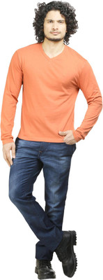

Oviyon Solid Men' V-neck Orange T-Shirt, Tawny orange