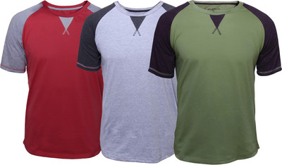 

Poshuis Solid Men's Round Neck Red, Green, Grey T-Shirt(Pack of 3), Green;grey;red