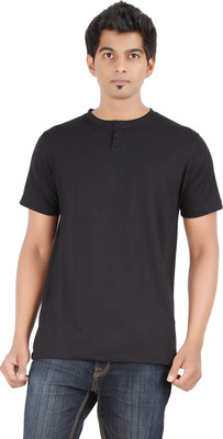 

Ap'pulse Solid Men' Henley Black T-Shirt