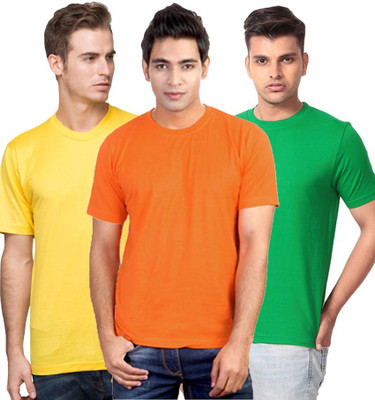 

Purple Square Solid Men's Round Neck Multicolor T-Shirt(Pack of 3, Green;orange;yellow