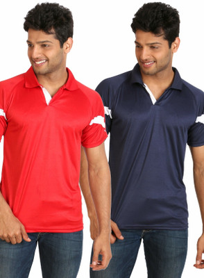 

Campus Sutra Solid Men Polo Neck Red, Blue T-Shirt(Pack of 2)