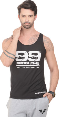 

RAWFITT Self Design Men's Halter Neck Black, White T-Shirt