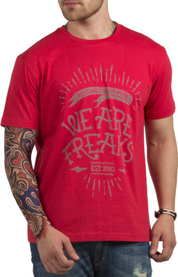 

HotTribes Printed Men's Round Neck Red T-Shirt, Cherry red