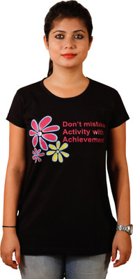 

Tryd Printed Women's Round Neck Black T-Shirt