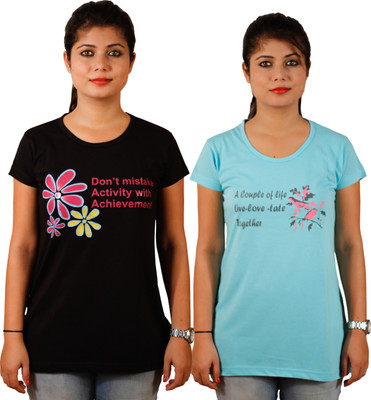 

Tryd Printed Women' Round Neck Multicolor T-Shirt(Pack of 2
