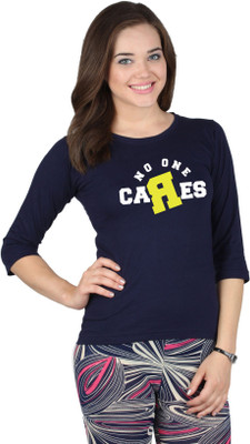 

SayItLoud Printed Women's Round Neck Blue T-Shirt, Navy