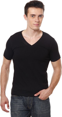 

Casual Tees Solid Men' V-neck Black T-Shirt