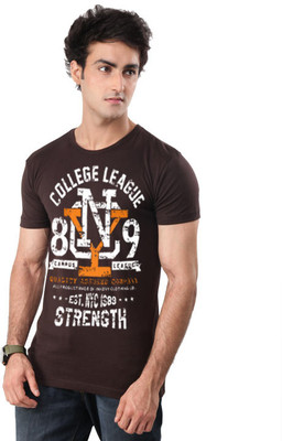 

Inkovy Graphic Print Men's Round Neck Brown T-Shirt