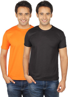 

Quetzal Solid Men's Round Neck Black, Orange T-Shirt(Pack of 2