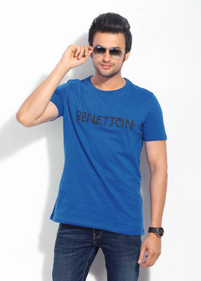 

United Colors of Benetton. Printed Men's Round Neck Blue T-Shirt, 907