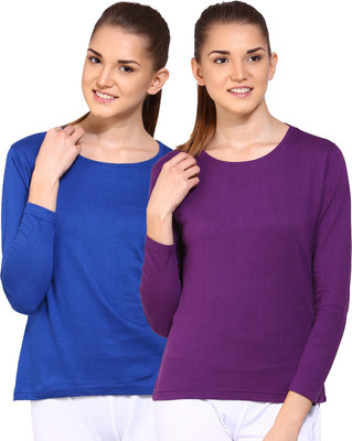 

Ap'pulse Solid Women's Round Neck Blue, Purple T-Shirt(Pack of 2), _rblu_lilc