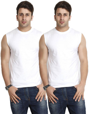 

Purple Square Solid Men's Round Neck White T-Shirt(Pack of 2