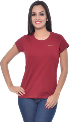 

Frenchtrendz Solid Women' Round Neck Maroon T-Shirt, Dark maroon