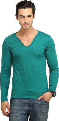 

Fio Solid Men's V-neck Dark Green T-Shirt