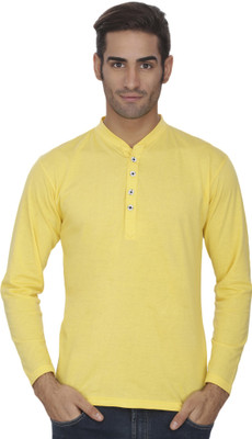 

eSOUL Solid Men's Henley Yellow T-Shirt
