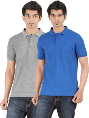 

Ap'pulse Solid Men's Polo Neck Grey, Blue T-Shirt(Pack of 2, Andhra melange;rblue