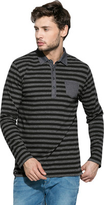 

Mufti Striped Men's Polo Neck Black T-Shirt