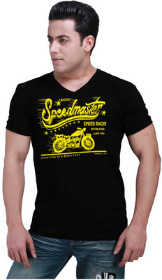 

Inkovy Graphic Print Men' V-neck Black T-Shirt