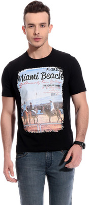 

TAB91 Printed Men's Round Neck Black T-Shirt