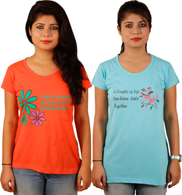 

Tryd Printed Women' Round Neck Multicolor T-Shirt(Pack of 2