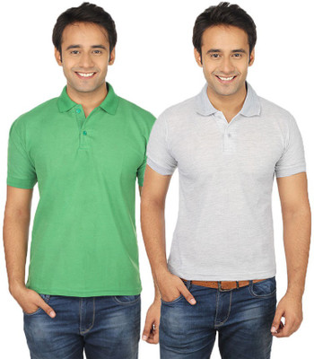 

Quetzal Solid Men's Polo Neck Grey, Green T-Shirt(Pack of 2, Grey;light green
