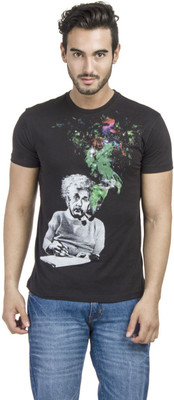

Einstine Printed Men's Round Neck Black T-Shirt