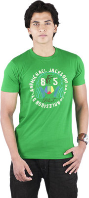 

Bib & Tucker Printed Men's Round Neck Green T-Shirt, Fern green