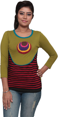 

DDI Printed Women' Round Neck Multicolor T-Shirt