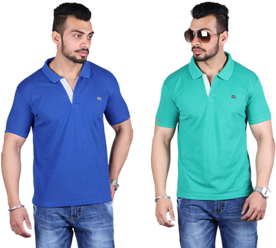 

Shineway Solid Men's Polo Neck Blue, Green T-Shirt(Pack of 2