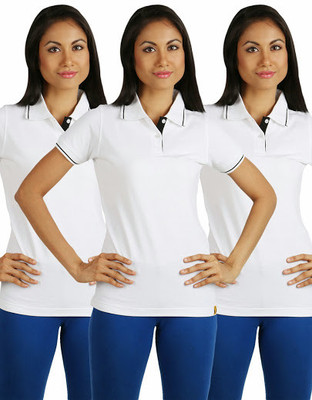 

Campus Sutra Solid Women's Polo Neck White T-Shirt(Pack of 3)