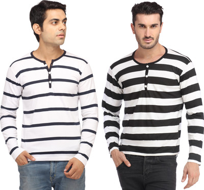 

Leana Striped Men's Fashion Neck Multicolor T-Shirt(Pack of 2, Multi - text