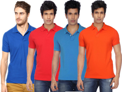 

Concepts Solid Men's Polo Neck Multicolor T-Shirt(Pack of 4, Orange;red;royalblue;skyblue