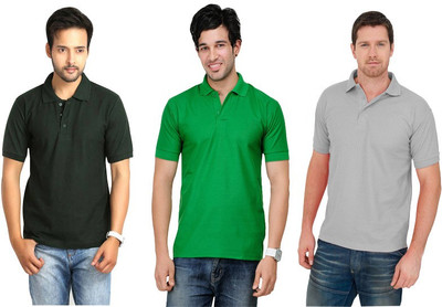 

Keepsake Solid Men's Polo Neck Multicolor T-Shirt(Pack of 3), Grey