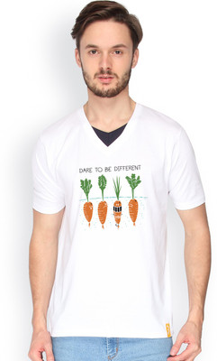 

Campus Sutra Solid Men V-neck White T-Shirt