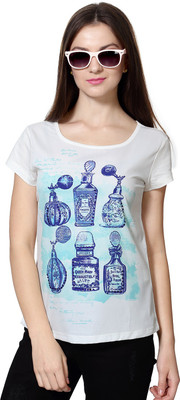 

Honey By Pantaloons Printed Women's Round Neck White T-Shirt, Turquoise