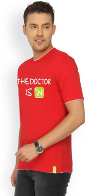 

Campus Sutra Printed Men Round Neck Red T-Shirt