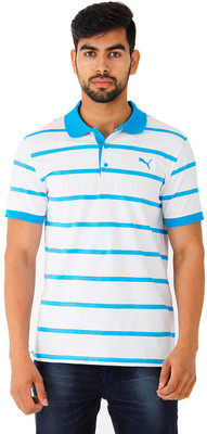 

Puma Striped Men' Polo Neck White, Blue T-Shirt, Hawaiian ocean-white