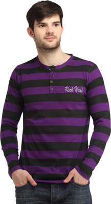 

Rockhard Striped Men' Henley Purple, Black T-Shirt, Multicolor