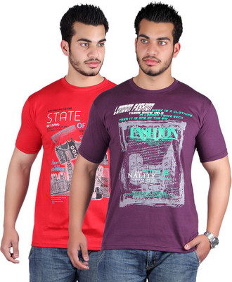 

Shineway Graphic Print Men's Round Neck Multicolor T-Shirt(Pack of 2, Red;voilet