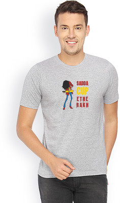 

Campus Sutra Printed Men Round Neck Grey T-Shirt