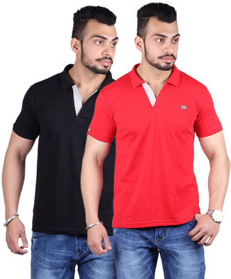 

Shineway Solid Men's Polo Neck Multicolor T-Shirt(Pack of 2, Black;red