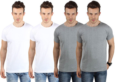 

SayItLoud Solid Men's Round Neck White, Grey T-Shirt(Pack of 4, Grey;white